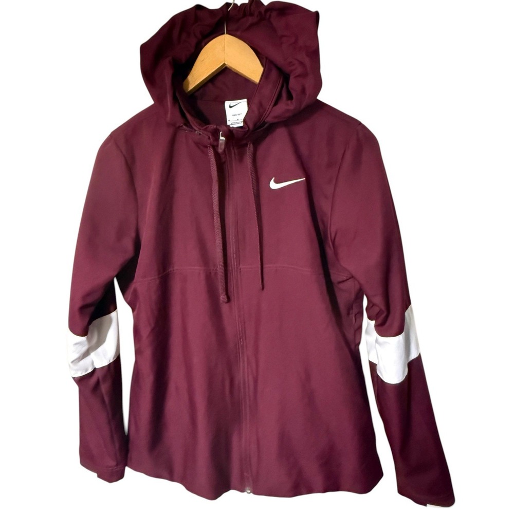 Nike Women's Team Dri-Fit Full-Zip Hooded Track Jacket Maroon / White M , Nwot